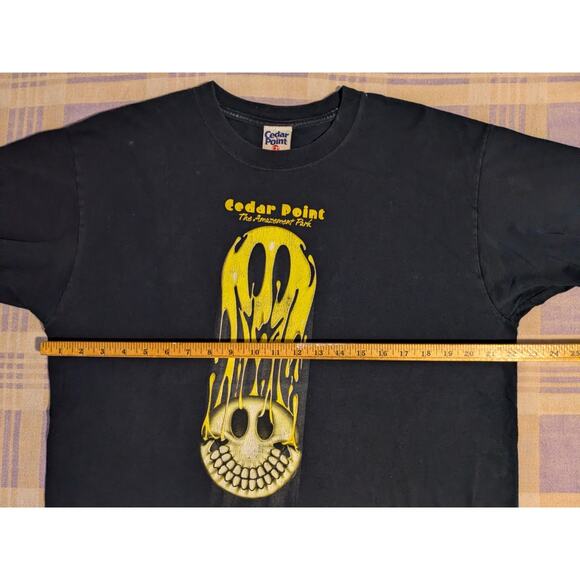 Vtg Cedar Point 90s Y2k Roller Coaster Smiley Face Skull Melt Graphic T Shirt - Picture 5 of 6